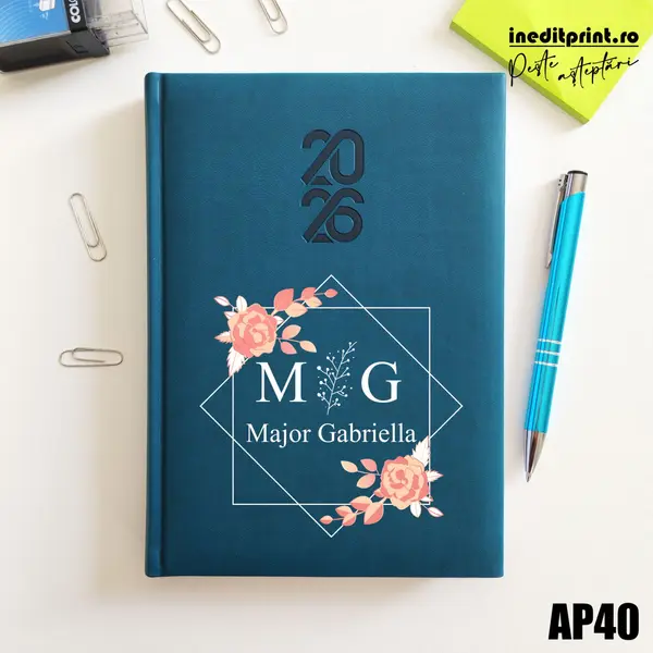 Agenda personalizata 2026 Initiala + Nume AP40 STANDARD HT2, Albastru Petrol