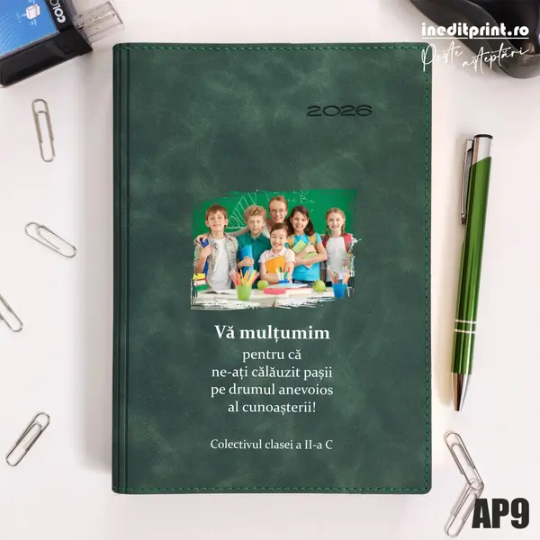 Agenda personalizata 2026 Multumiri AP9 DELUXE PREMIUM, Chia Suple Verde