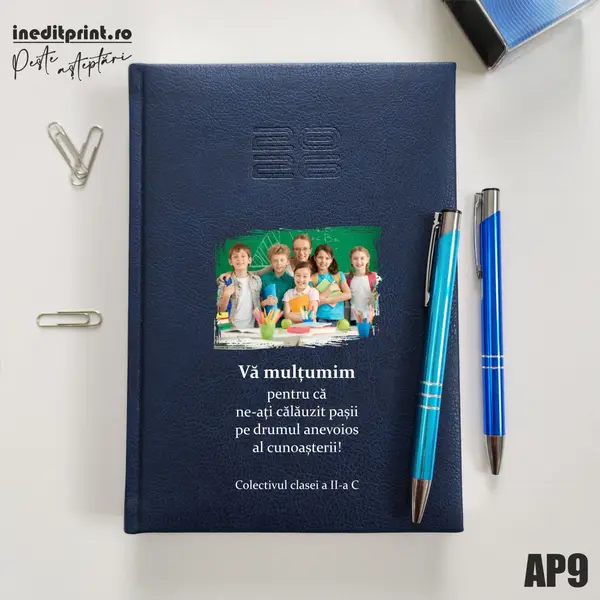 Agenda personalizata 2026 Multumiri AP9 DELUXE PREMIUM, Chiavenna Albastru