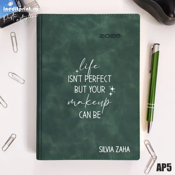 Agenda personalizata 2026 Perfect makeup AP5 DELUXE PREMIUM, Chia Suple Verde