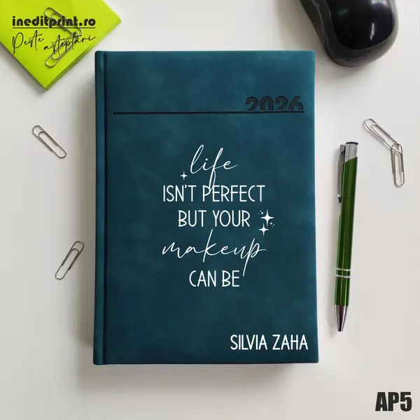Agenda personalizata 2026 Perfect makeup AP5 DELUXE PREMIUM, Chia Verde Petrol