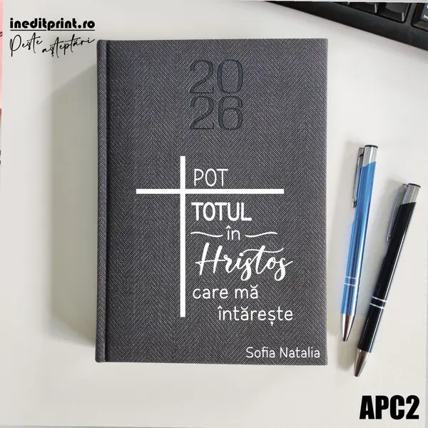 Agenda personalizata 2026 Pot totul in Hristos APC2 DELUXE PREMIUM, Bard Gri