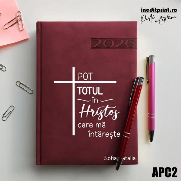 Agenda personalizata 2026 Pot totul in Hristos APC2 DELUXE PREMIUM, Teano Bordo