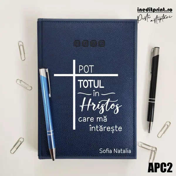 Agenda personalizata 2026 Pot totul in Hristos APC2 DELUXE PREMIUM, Alghero Albastru