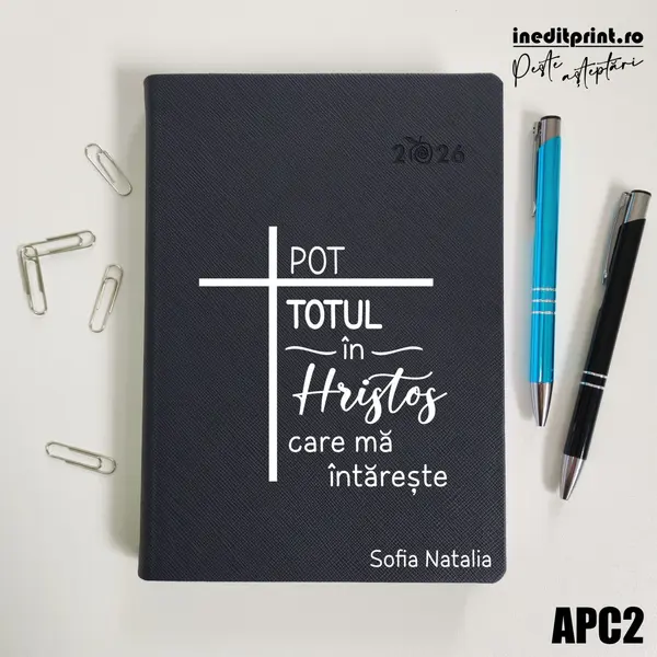 Agenda personalizata 2026 Pot totul in Hristos APC2 DELUXE PREMIUM, Ortisei Albastru