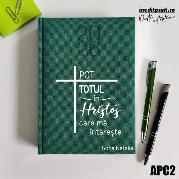 Agenda personalizata 2026 Pot totul in Hristos APC2 DELUXE PREMIUM, Bard Verde