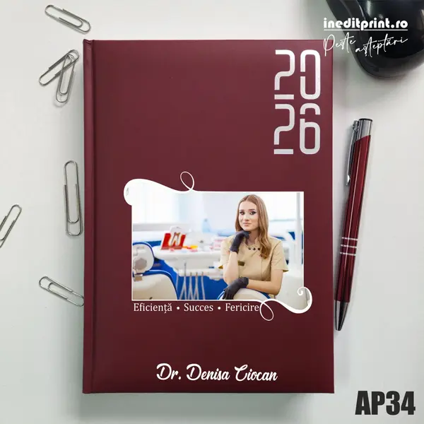 Agenda personalizata 2026 Poza + Text + Motto AP34 DATATA RT, Bordo