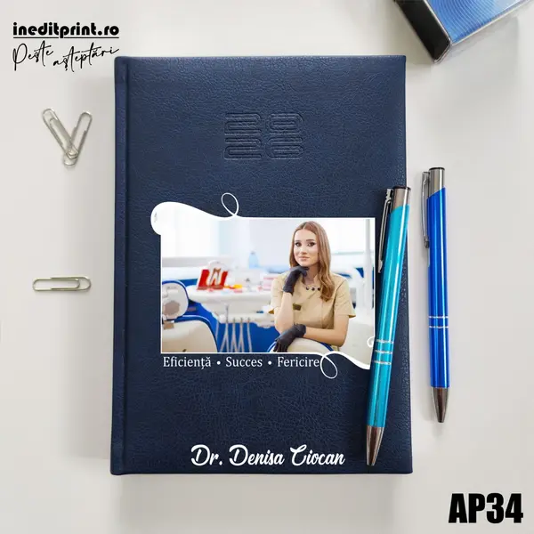 Agenda personalizata 2026 Poza + Text + Motto AP34 DELUXE PREMIUM, Chiavenna Albastru