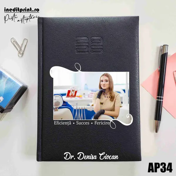 Agenda personalizata 2026 Poza + Text + Motto AP34 DELUXE PREMIUM, Chiavenna Negru