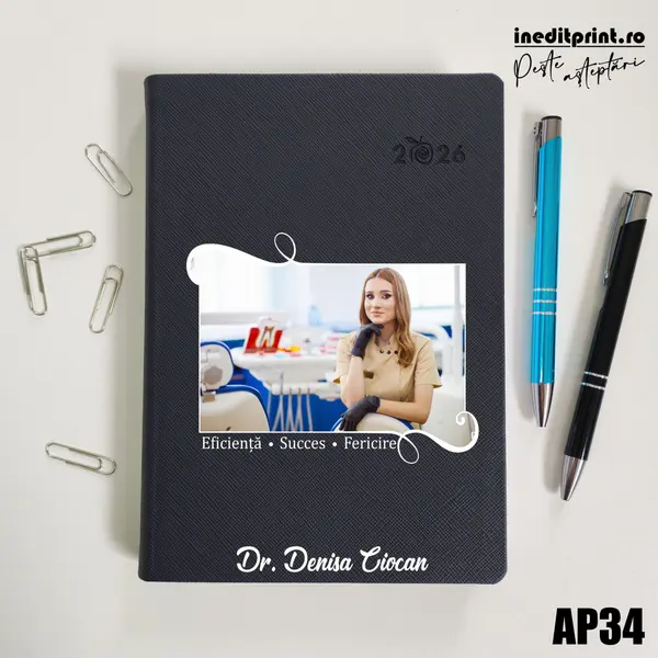 Agenda personalizata 2026 Poza + Text + Motto AP34 DELUXE PREMIUM, Ortisei Albastru
