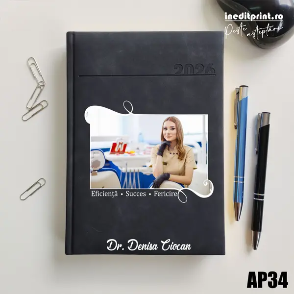 Agenda personalizata 2026 Poza + Text + Motto AP34 DELUXE PREMIUM, Chia Negru