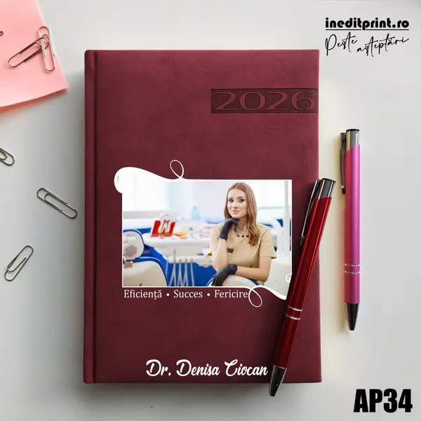 Agenda personalizata 2026 Poza + Text + Motto AP34 DELUXE PREMIUM, Teano Bordo