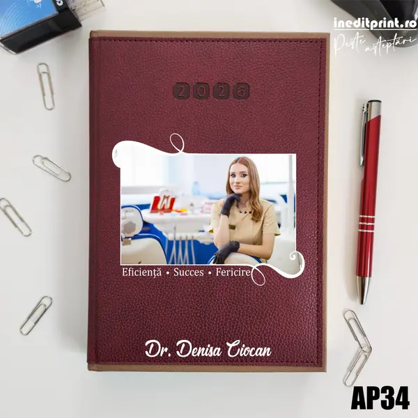 Agenda personalizata 2026 Poza + Text + Motto AP34 DELUXE PREMIUM, Alghero Bordo