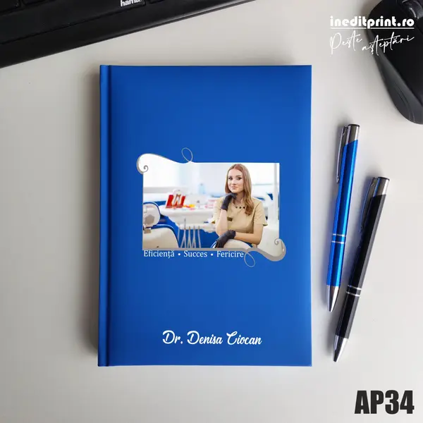 Agenda personalizata 2026 Poza + Text + Motto AP34 NEDATATA RT, ALBASTRU