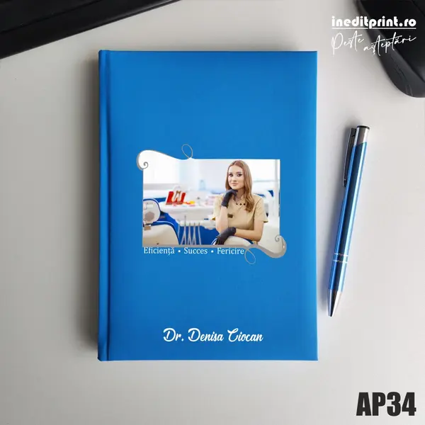 Agenda personalizata 2026 Poza + Text + Motto AP34 NEDATATA RT, Bleu