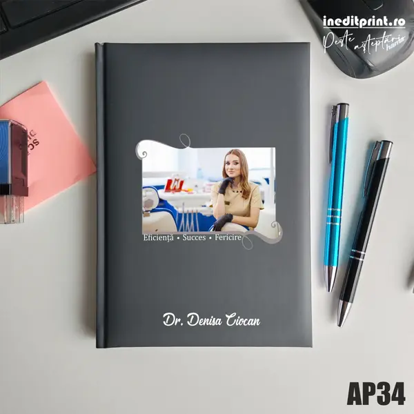 Agenda personalizata 2026 Poza + Text + Motto AP34 NEDATATA RT, Gri