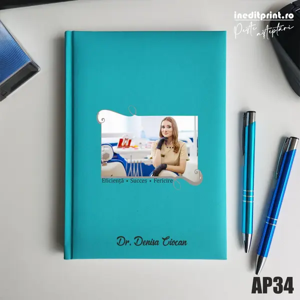 Agenda personalizata 2026 Poza + Text + Motto AP34 NEDATATA RT, Turcoaz