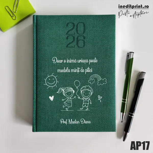 Agenda personalizata 2026 Profesoara AP17 DELUXE PREMIUM, Bard Verde
