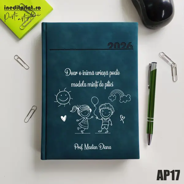 Agenda personalizata 2026 Profesoara AP17 DELUXE PREMIUM, Chia Verde Petrol