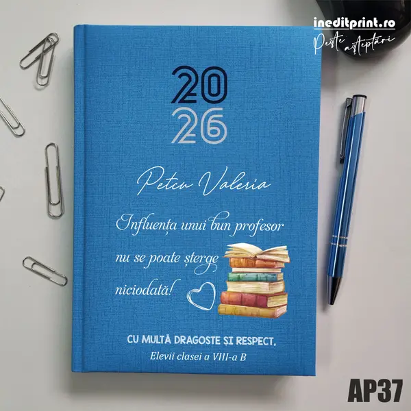 Agenda personalizata 2026 Profesor AP37 Datata C, Turcoaz
