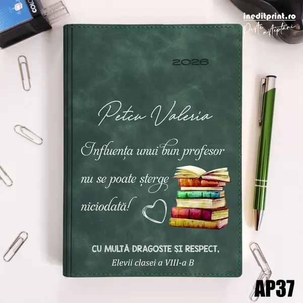 Agenda personalizata 2026 Profesor AP37 DELUXE PREMIUM, Chia Suple Verde