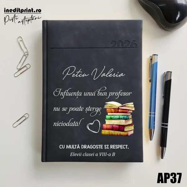 Agenda personalizata 2026 Profesor AP37 DELUXE PREMIUM, Chia Negru