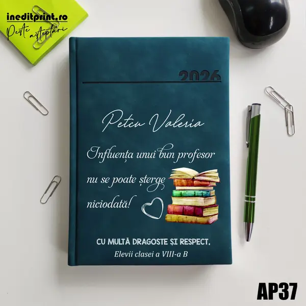 Agenda personalizata 2026 Profesor AP37 DELUXE PREMIUM, Chia Verde Petrol