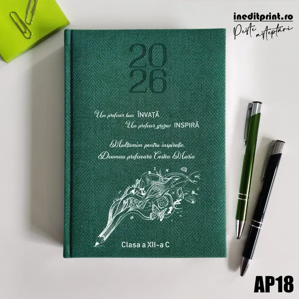 Agenda personalizata 2026 Profesor grozav AP18 DELUXE PREMIUM, Bard Verde