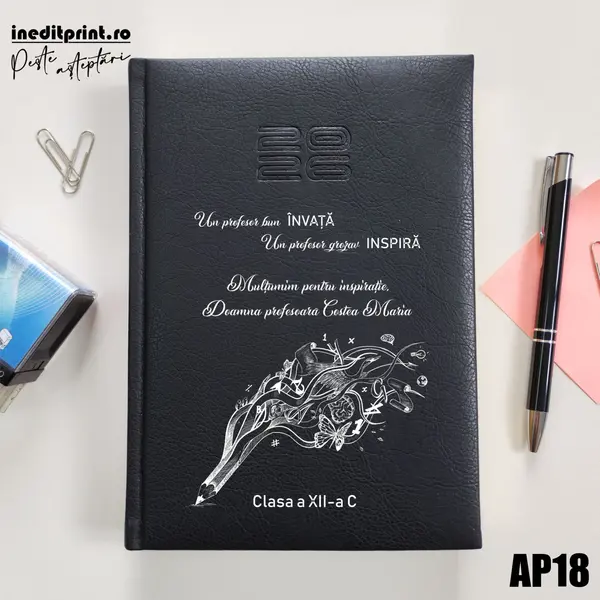 Agenda personalizata 2026 Profesor grozav AP18 DELUXE PREMIUM, Chiavenna Negru