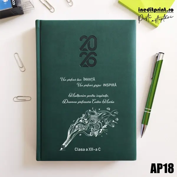Agenda personalizata 2026 Profesor grozav AP18 STANDARD HT2, Verde