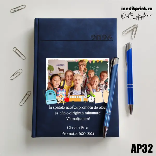 Agenda personalizata 2026 Profesori AP32 DELUXE PREMIUM, Chia Rosu