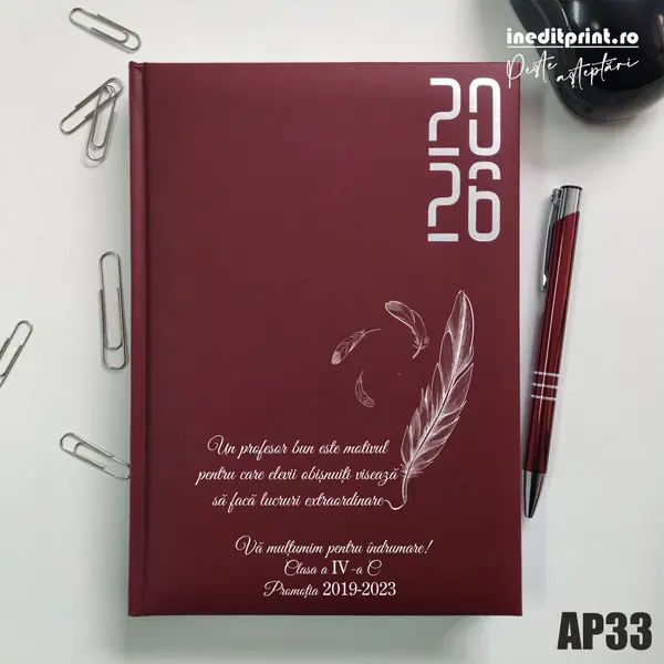 Agenda personalizata 2026 Profesori si elevi AP33 DATATA RT, Bordo