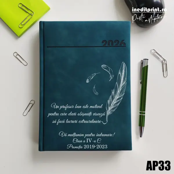 Agenda personalizata 2026 Profesori si elevi AP33 DELUXE PREMIUM, Chia Verde Petrol