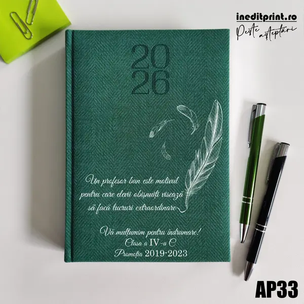 Agenda personalizata 2026 Profesori si elevi AP33 DELUXE PREMIUM, Bard Verde
