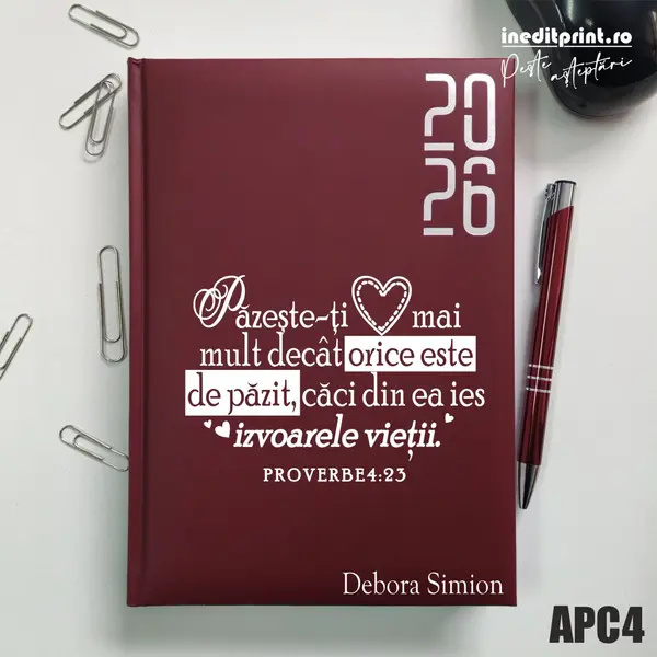 Agenda personalizata 2026 Proverbe 4:23 APC4 DATATA RT, Bordo