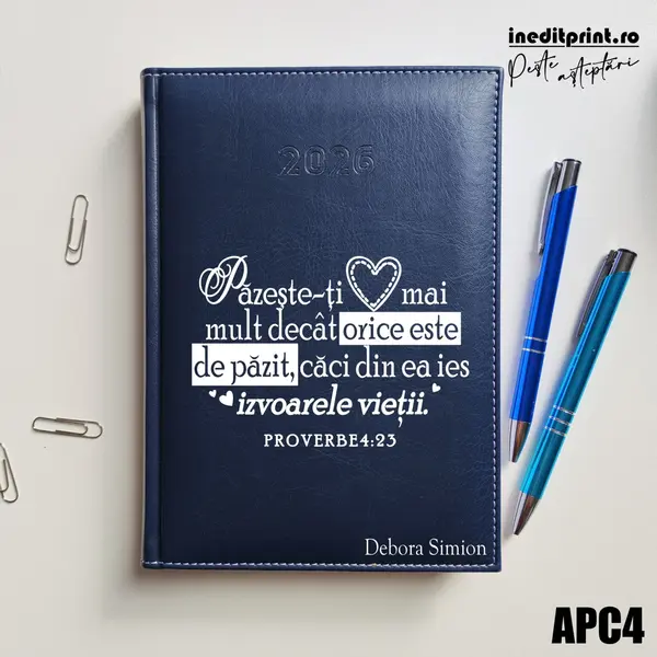 Agenda personalizata 2026 Proverbe 4:23 APC4 DELUXE H, Corinaldo Albastru