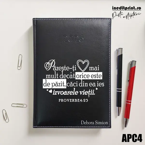 Agenda personalizata 2026 Proverbe 4:23 APC4 DELUXE H, Corinaldo Negru