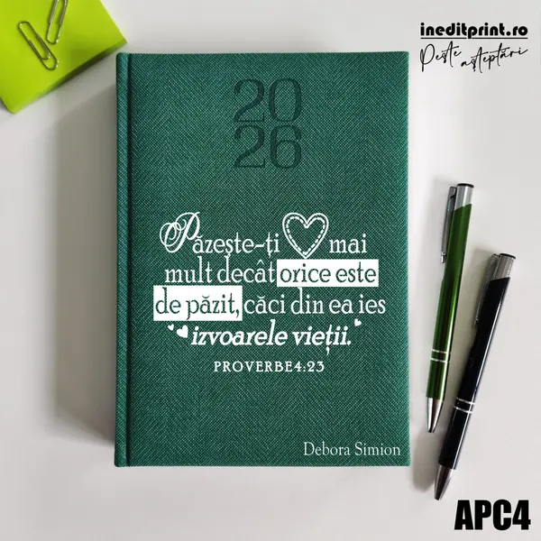 Agenda personalizata 2026 Proverbe 4:23 APC4 DELUXE PREMIUM, Bard Verde