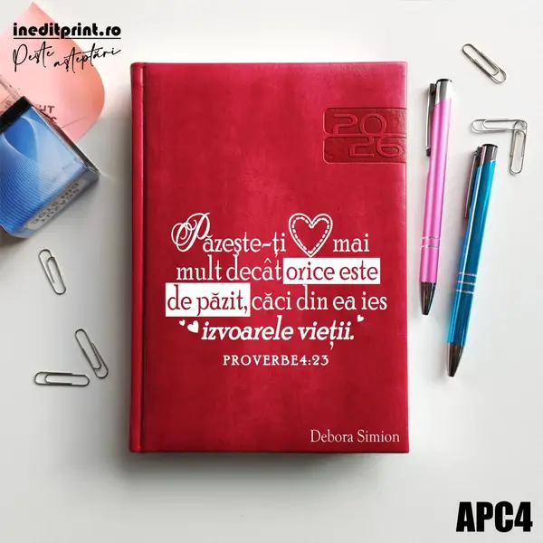 Agenda personalizata 2026 Proverbe 4:23 APC4 DELUXE PREMIUM, Narni Fucsia