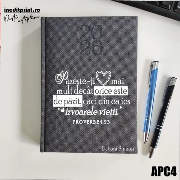 Agenda personalizata 2026 Proverbe 4:23 APC4 DELUXE PREMIUM, Bard Gri