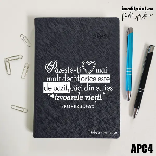 Agenda personalizata 2026 Proverbe 4:23 APC4 DELUXE PREMIUM, Ortisei Albastru