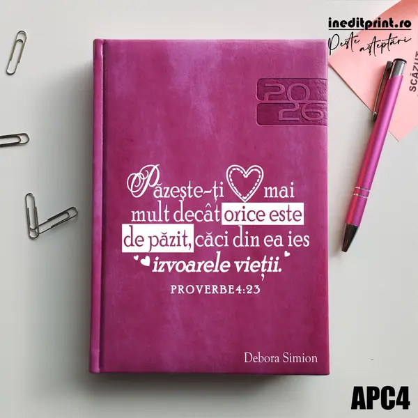 Agenda personalizata 2026 Proverbe 4:23 APC4 DELUXE PREMIUM, Narni Purpuriu