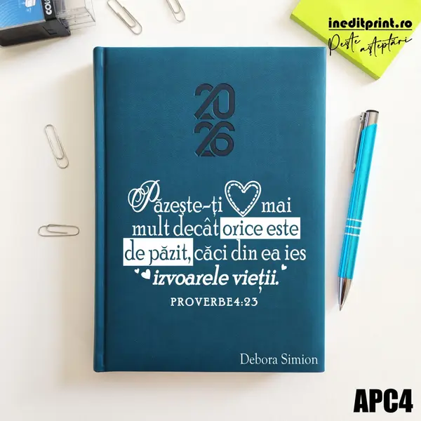 Agenda personalizata 2026 Proverbe 4:23 APC4 STANDARD HT2, Albastru Petrol
