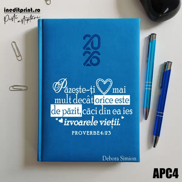 Agenda personalizata 2026 Proverbe 4:23 APC4 STANDARD HT2, ALBASTRU DESCHIS