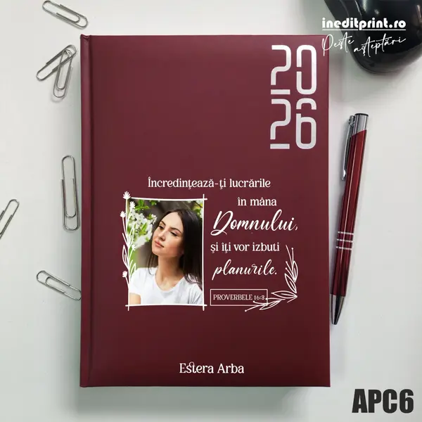 Agenda personalizata 2026 Proverbele 16:3 APC6 DATATA RT, Bordo