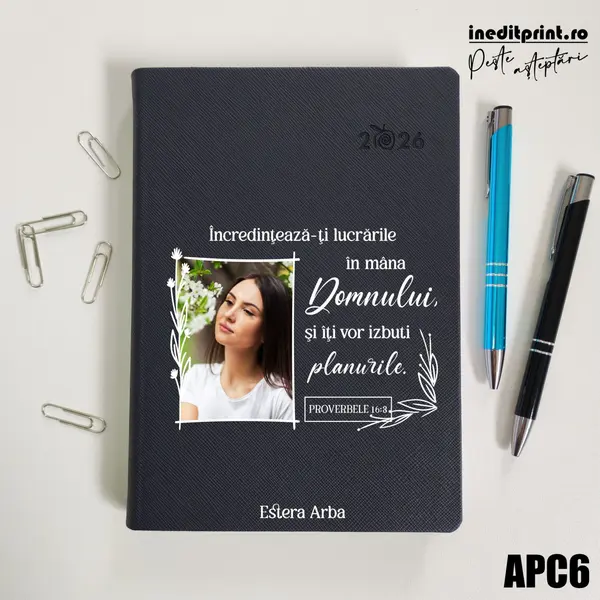 Agenda personalizata 2026 Proverbele 16:3 APC6 DELUXE PREMIUM, Ortisei Albastru