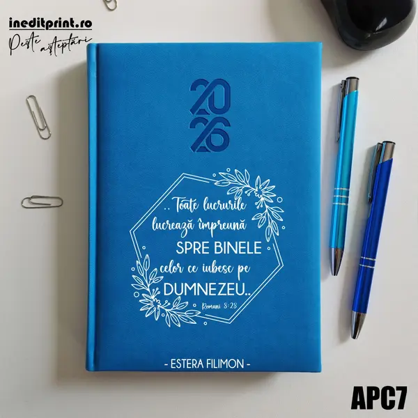 Agenda personalizata 2026 Romani 8:28 APC7 STANDARD HT2, ALBASTRU DESCHIS