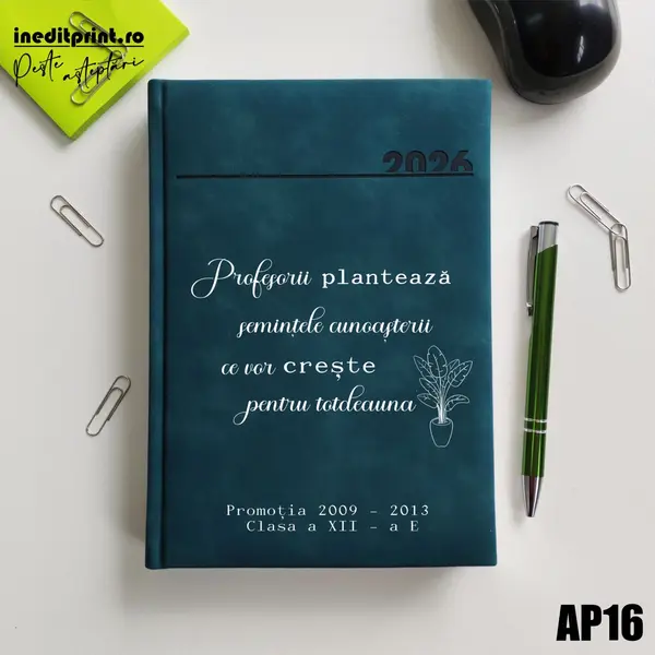 Agenda personalizata 2026 Semintele cunoasterii AP16 DELUXE PREMIUM, Chia Verde Petrol