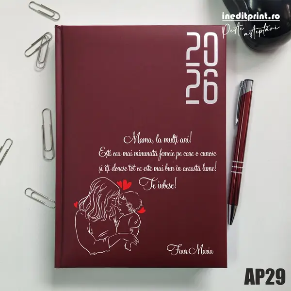 Agenda personalizata 2026 Te iubesc, mama AP29 DATATA RT, Bordo