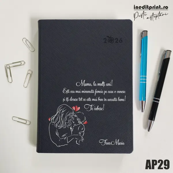 Agenda personalizata 2026 Te iubesc, mama AP29 DELUXE PREMIUM, Ortisei Albastru